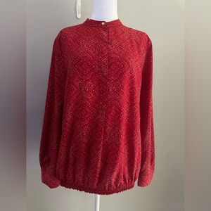 Lauren Ralph Lauren XL Shirt Top Tunic Red Light Weight  Printed Long Sleeved
